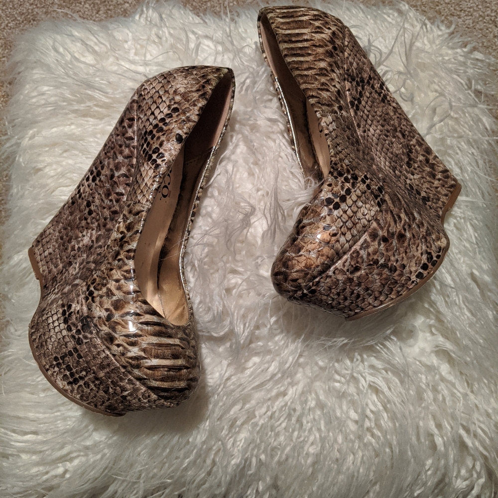Faux Snakeskin Wedges